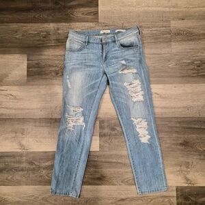 Guess Distressed Hipster Punk Tomboy Light Wash Ripped Skinny Jeans US 27